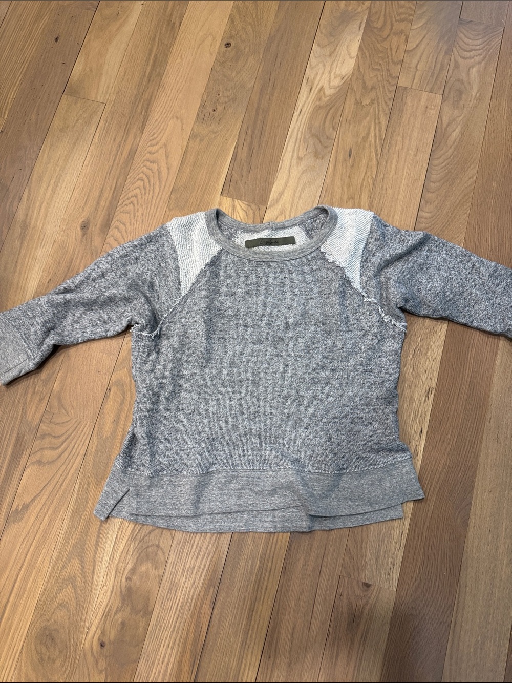 Enza Costa Gray Heathered Raglan Sweatshirt with Cream Shoulder Panels